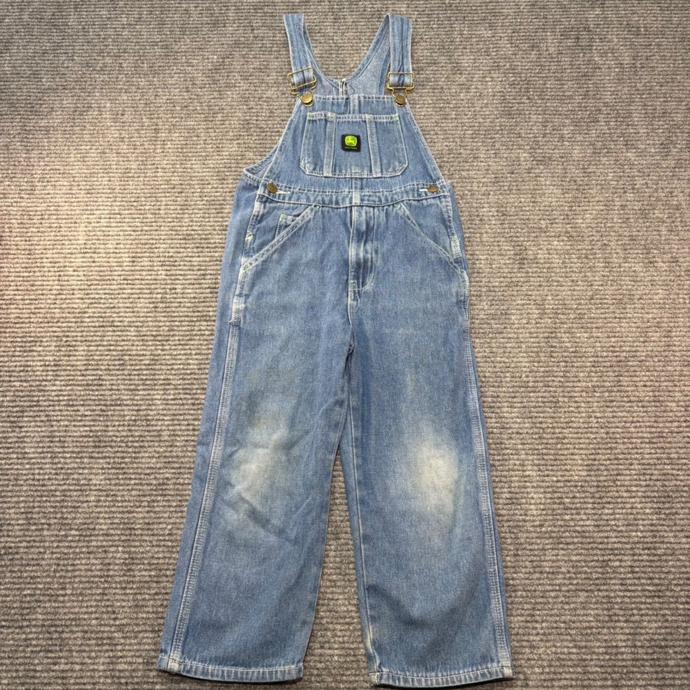 John Deere Kids Blue Denim Bib Overalls Size 6 Carpenter Workwear Medium Wash